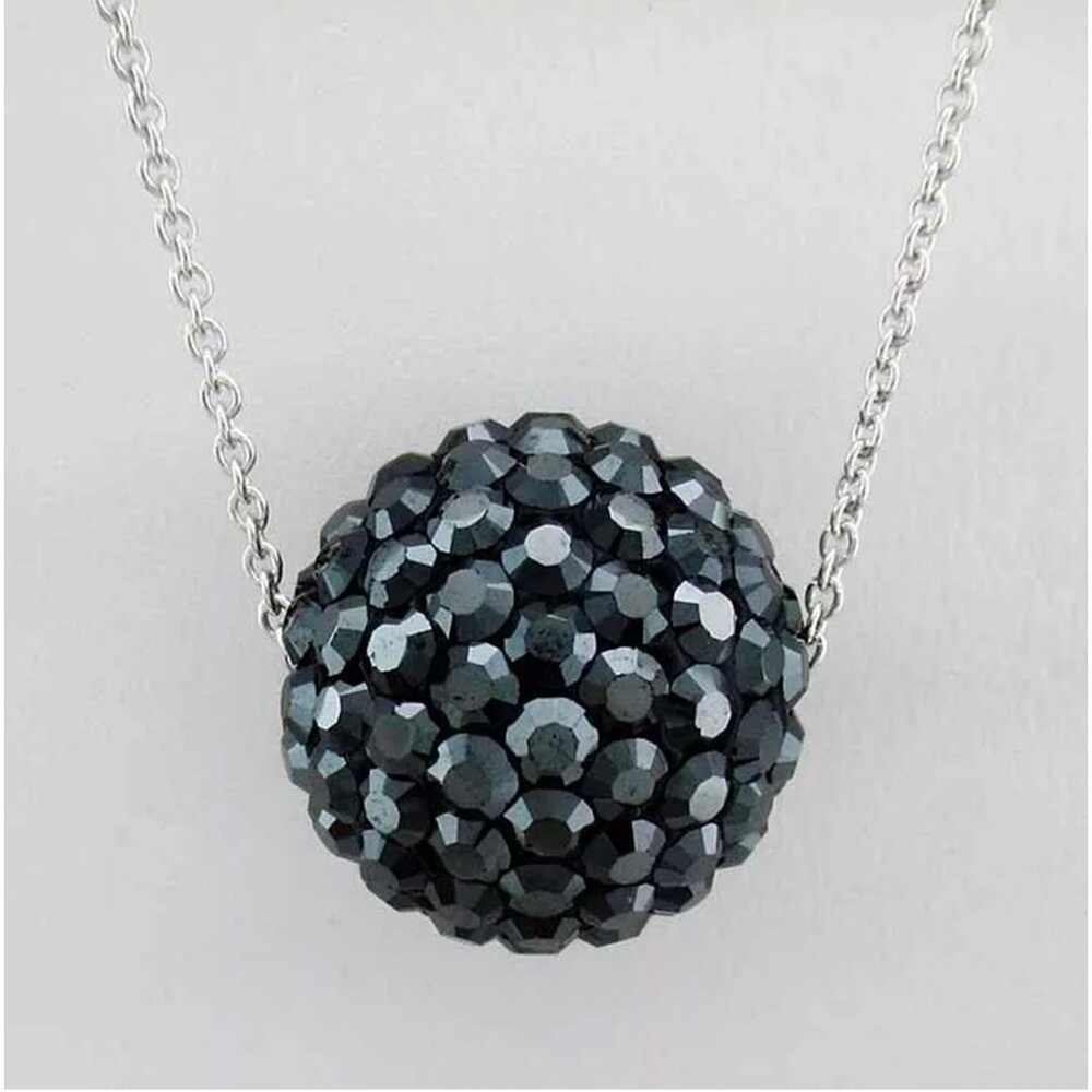 Swarovski Black Onyx Ball Pendant Necklace .925 Silver